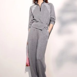 Casual Stand Collar Long Pants And Top Two Pieces Set