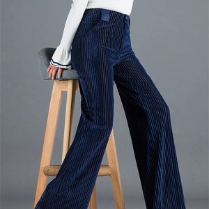 Casual Straight classic solid High Waist Big Size Velvet Wide Leg Pants