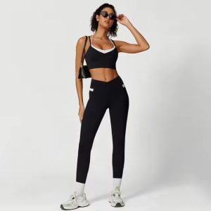 Casual Stretchy Bra And Lifting Hip Leggings Two Pieces Yoga Sets