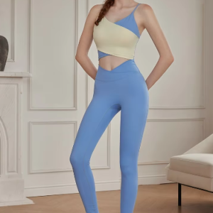 Casual Stretchy Clashing Crop Tops And Leggings 2 Pieces Yoga Set