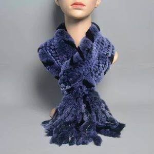 Casual Thick Knitted Real Rex Rabbit Fur Tassel Scarves