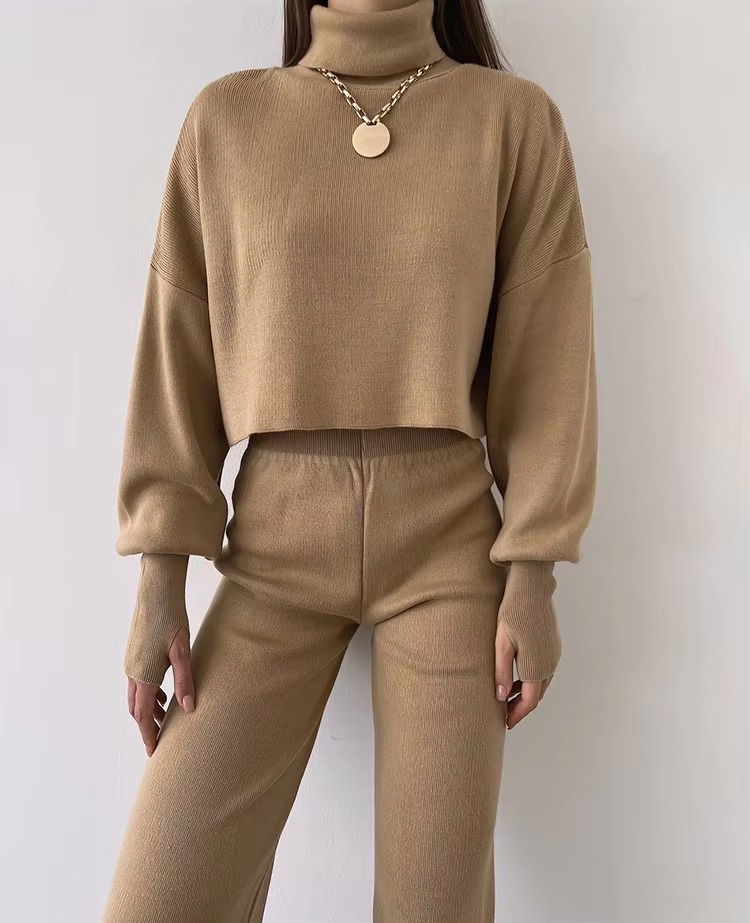 Casual Turtleneck Tops And Loose Wide Leg Pants Two Pieces Sets - Image 17