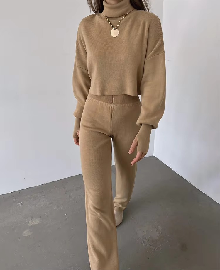 Casual Turtleneck Tops And Loose Wide Leg Pants Two Pieces Sets - Image 18