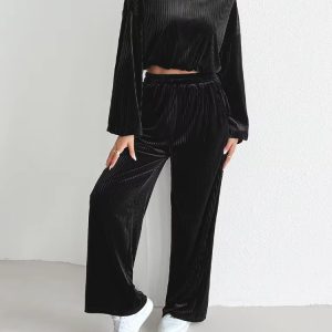 Casual Wide-leg Pants Crop Tops Two Piece Outfits