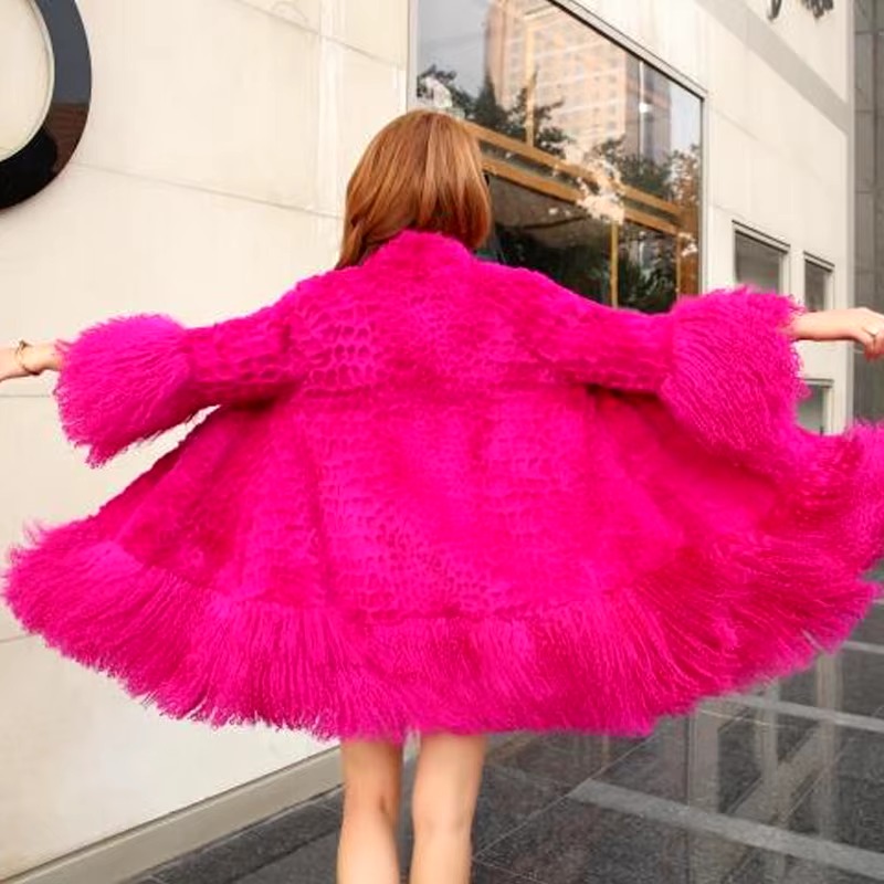 Casual With Mongolia Sheep Fur Sleeve Natural Rabbit Fur Coat - Image 18