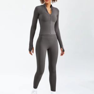 Casual Zipper Long Sleeve Yoga Set Gym Suit 2 Piece set