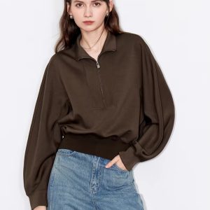 Casual Zipper Polo Collar Slim Fit Pullover Hoodies