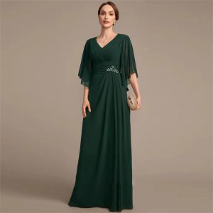 Chiffion V Neck Short Sleeve Draped Sequined A-LINE mother to the bride high quality Wedding Dress