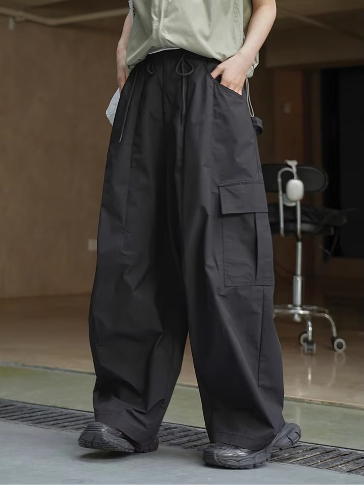 Drawtstring Pocket High Waist Long Vintage Cargo Pants Trousers