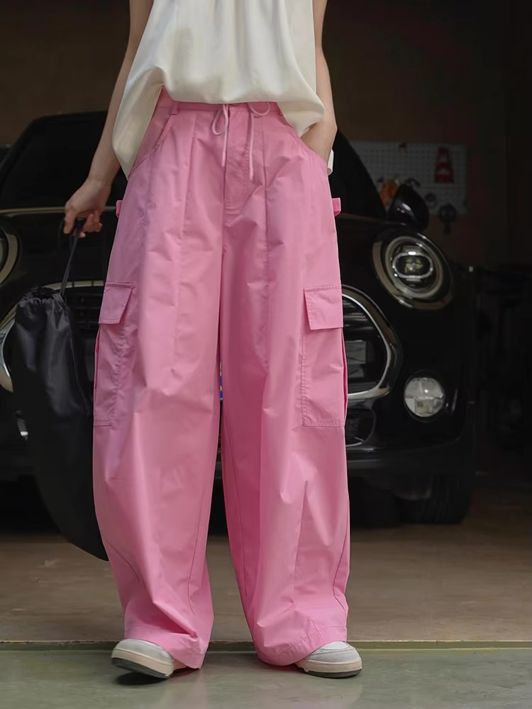Drawtstring Pocket High Waist Long Vintage Cargo Pants Trousers - Image 10