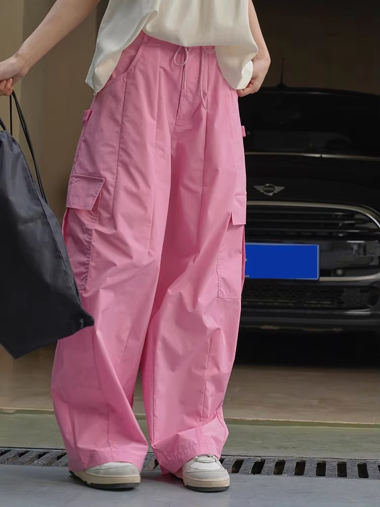 Drawtstring Pocket High Waist Long Vintage Cargo Pants Trousers - Image 11