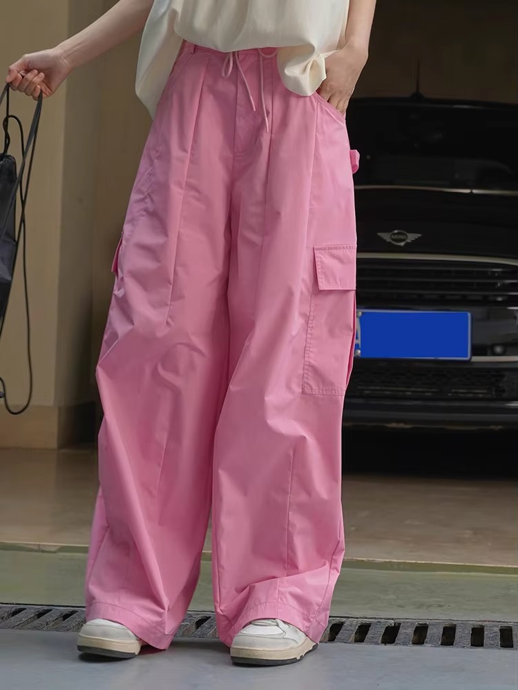 Drawtstring Pocket High Waist Long Vintage Cargo Pants Trousers - Image 12