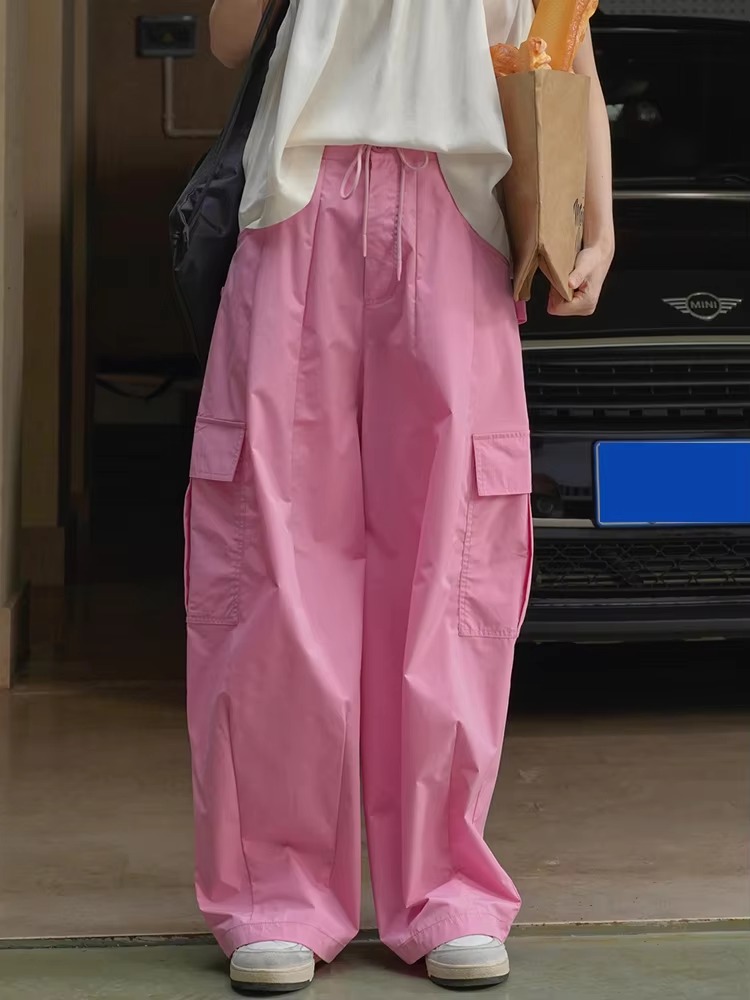 Drawtstring Pocket High Waist Long Vintage Cargo Pants Trousers - Image 13