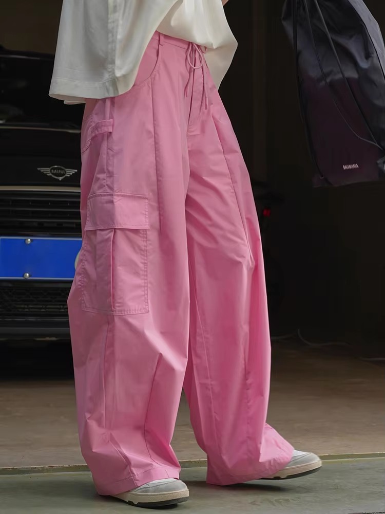 Drawtstring Pocket High Waist Long Vintage Cargo Pants Trousers - Image 9