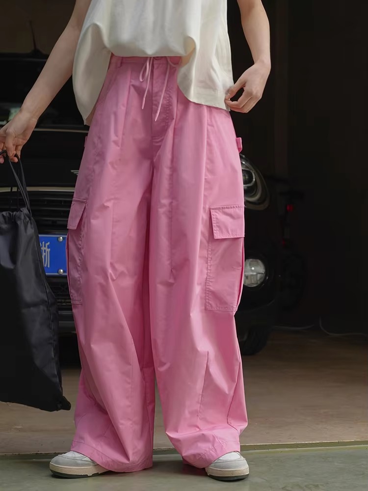 Drawtstring Pocket High Waist Long Vintage Cargo Pants Trousers - Image 14