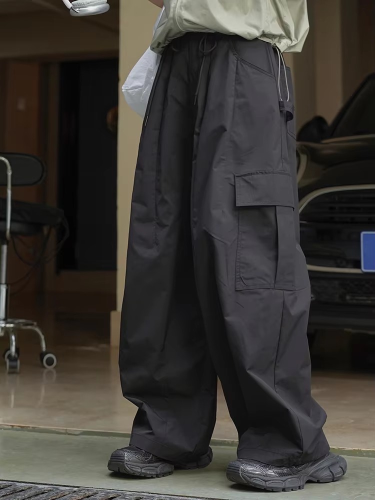 Drawtstring Pocket High Waist Long Vintage Cargo Pants Trousers - Image 5