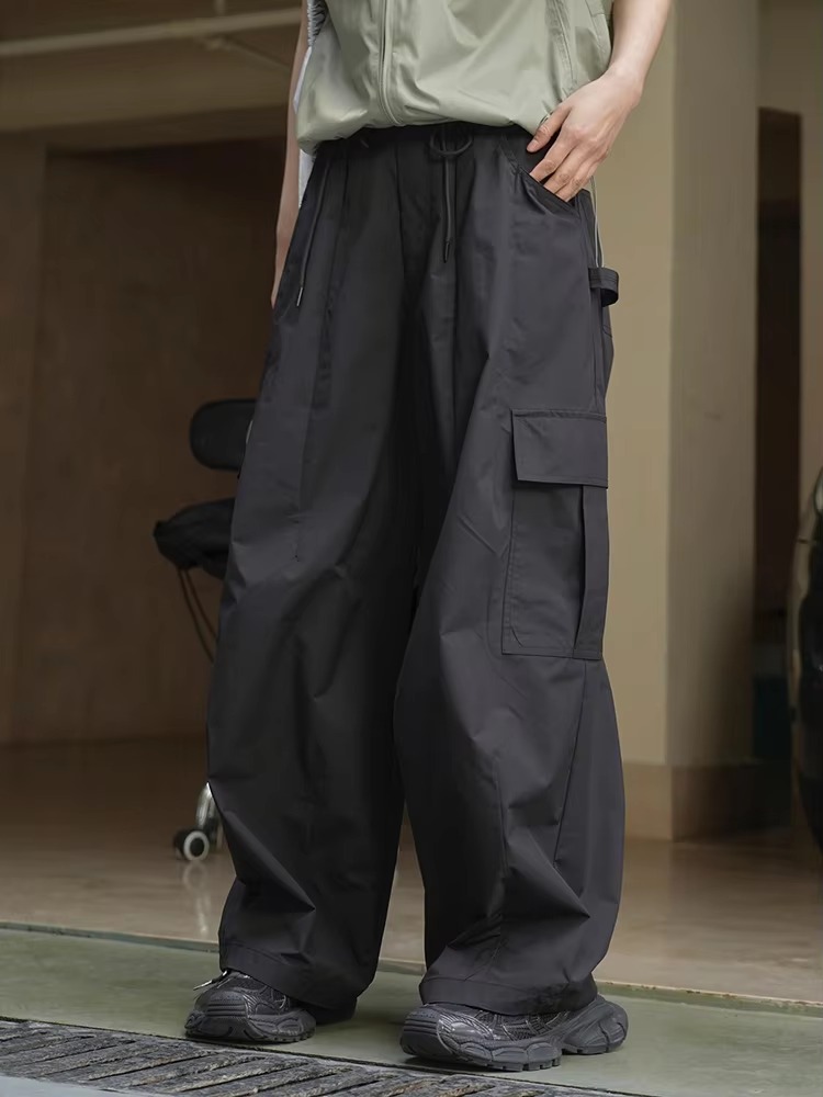 Drawtstring Pocket High Waist Long Vintage Cargo Pants Trousers - Image 6