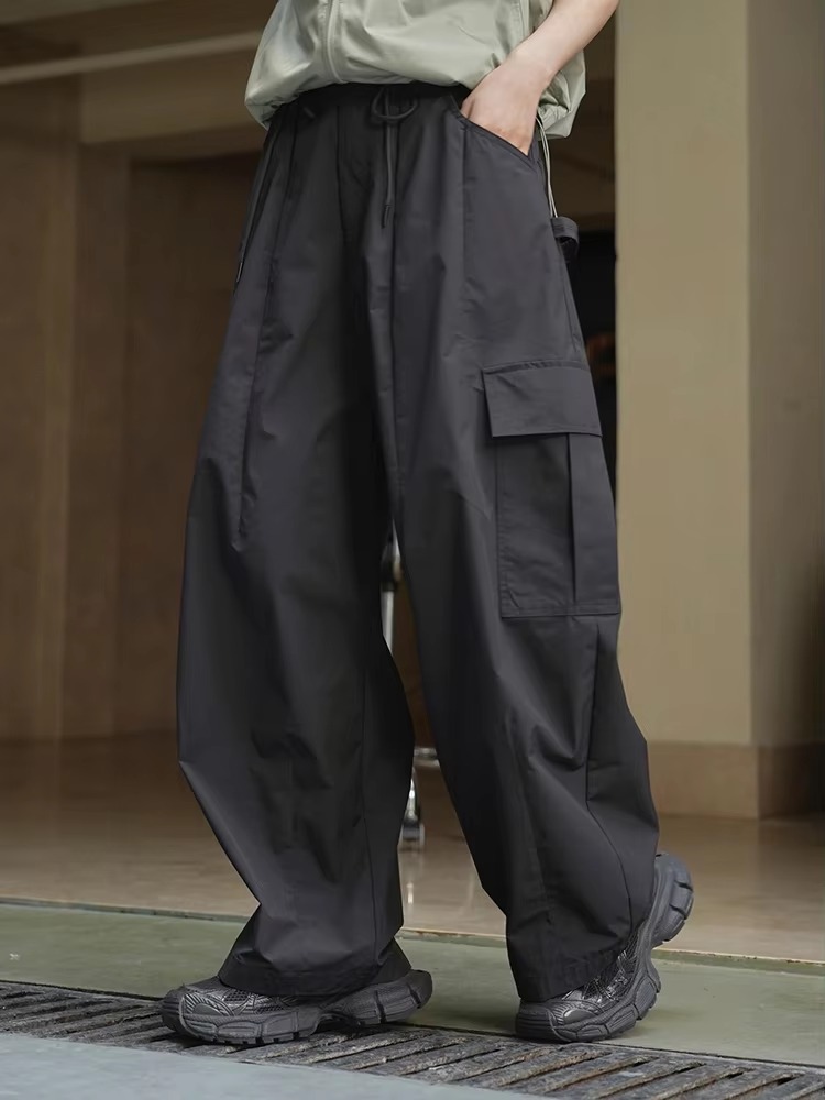 Drawtstring Pocket High Waist Long Vintage Cargo Pants Trousers - Image 7