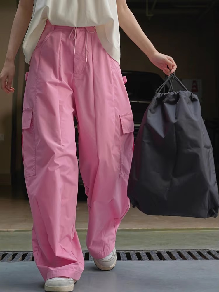 Drawtstring Pocket High Waist Long Vintage Cargo Pants Trousers - Image 17