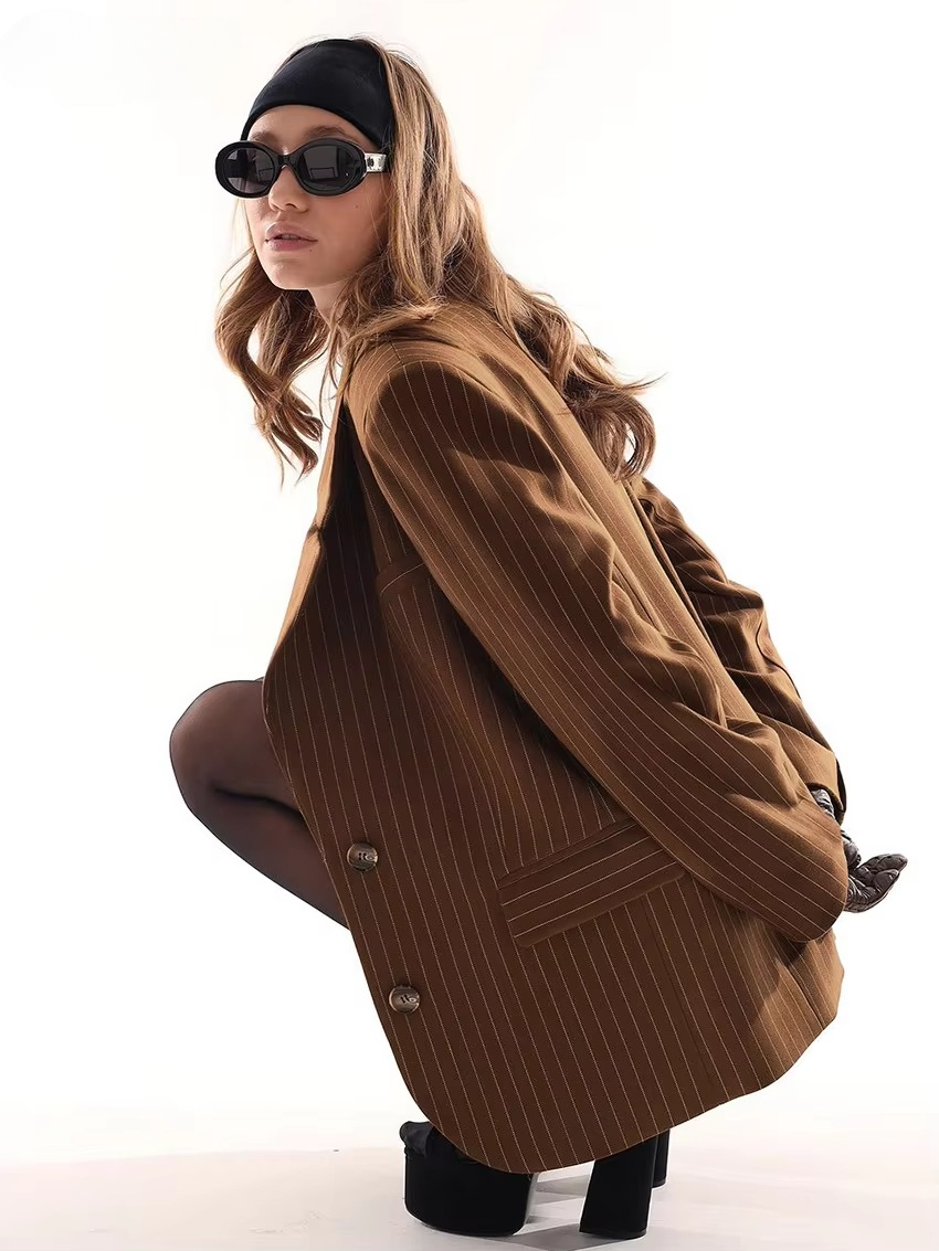 Elegant Blazer With High Waist Mini Skirt Loose Stripe 2 Piece Sets - Image 5