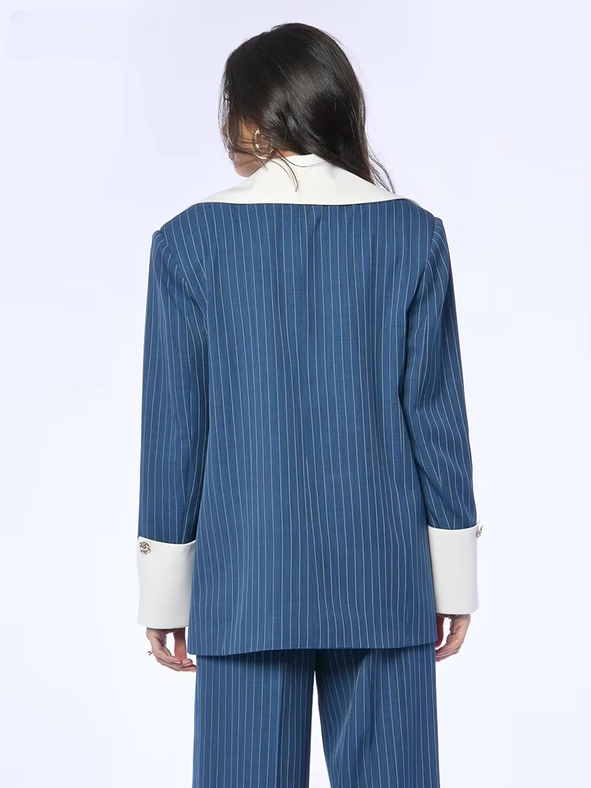 Formal Stripe Blazer And Patchwork Trousers 2 Pieces Set - Image 6