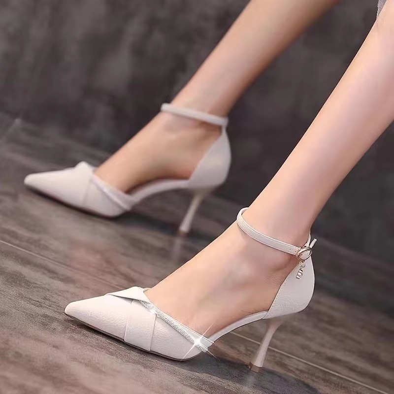 Elegant Crystal Ankle Strap Pointed Toe High Heels Pumps - Image 7