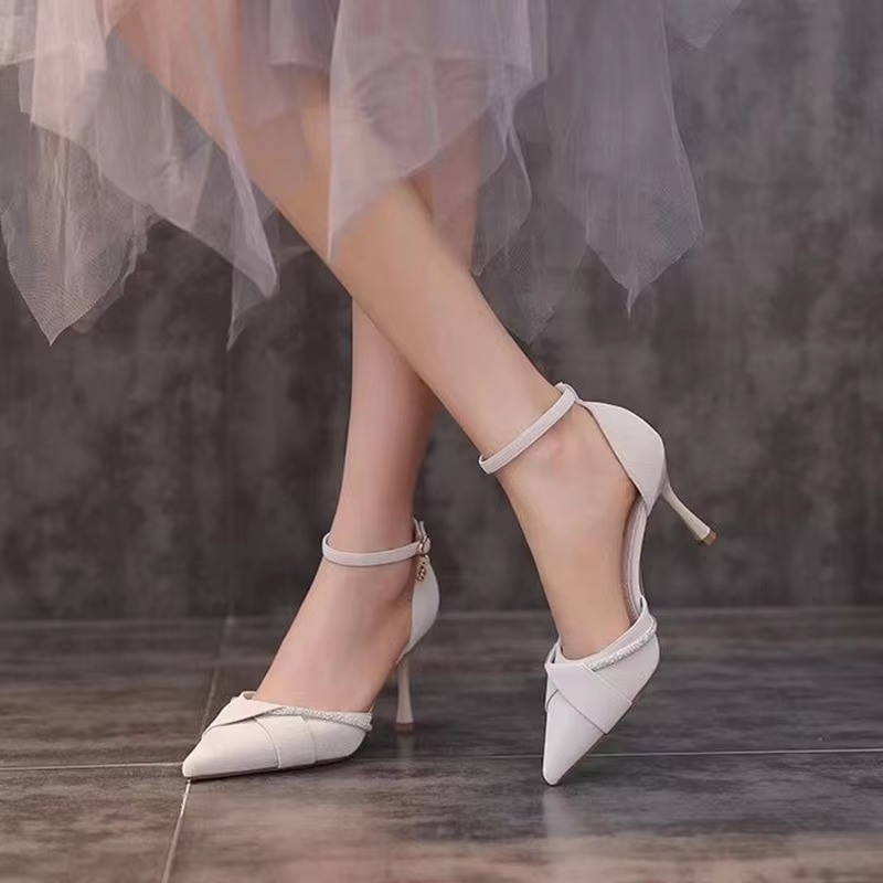 Elegant Crystal Ankle Strap Pointed Toe High Heels Pumps - Image 8