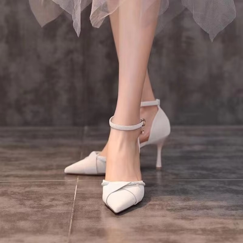 Elegant Crystal Ankle Strap Pointed Toe High Heels Pumps - Image 10