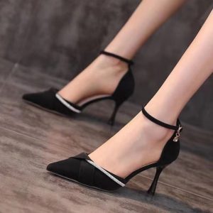 Elegant Crystal Ankle Strap Pointed Toe High Heels Pumps