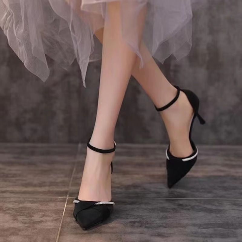 Elegant Crystal Ankle Strap Pointed Toe High Heels Pumps - Image 3