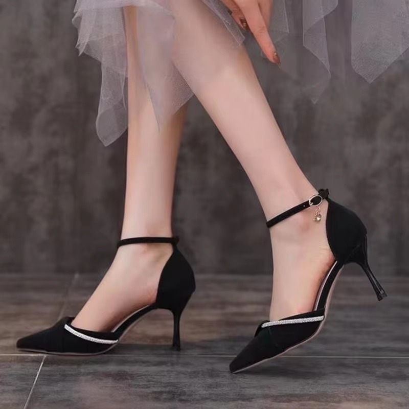 Elegant Crystal Ankle Strap Pointed Toe High Heels Pumps - Image 4