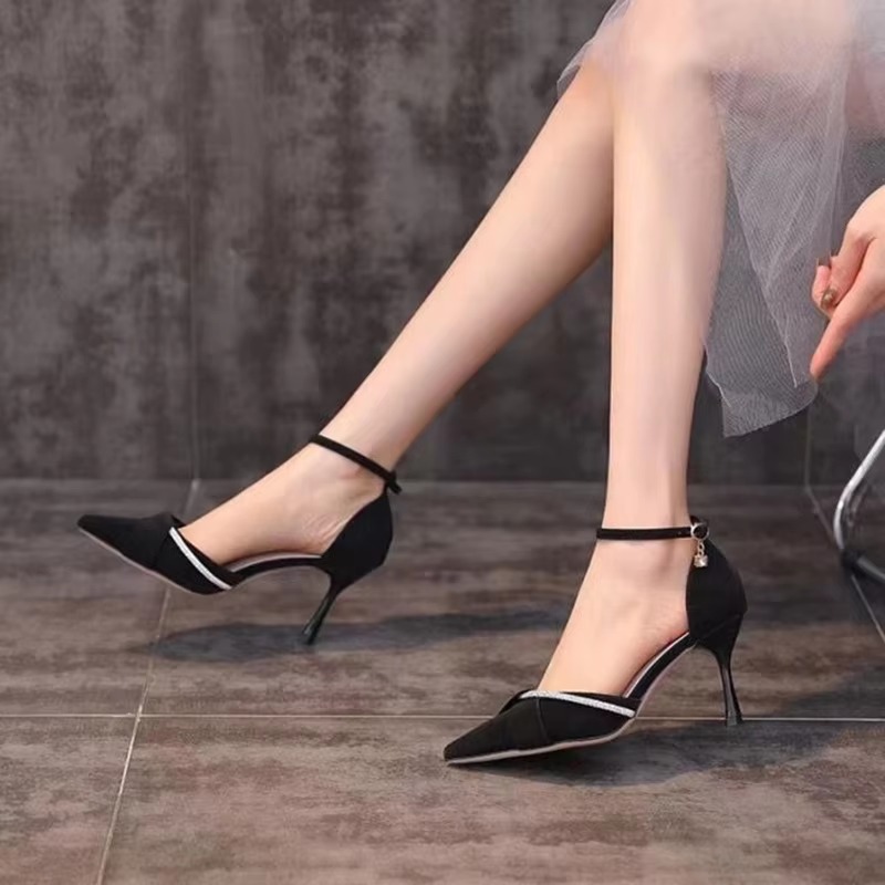 Elegant Crystal Ankle Strap Pointed Toe High Heels Pumps - Image 5