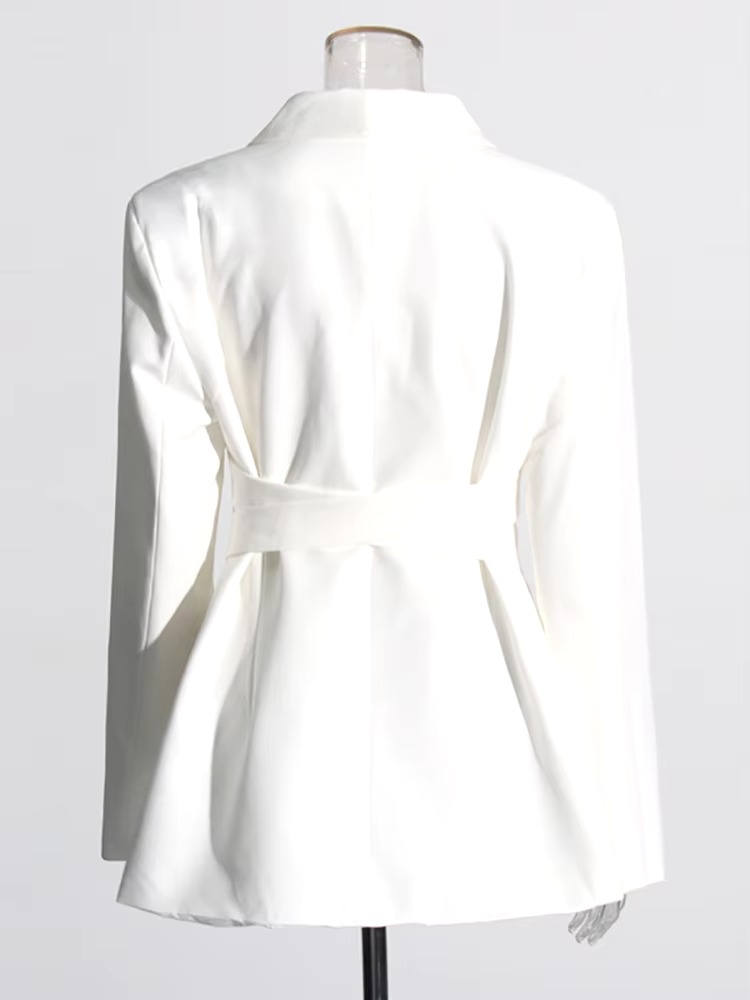 Elegant Designer Spliced Belt O Neck Hollow Out Long Sleeve Blazer - Image 5