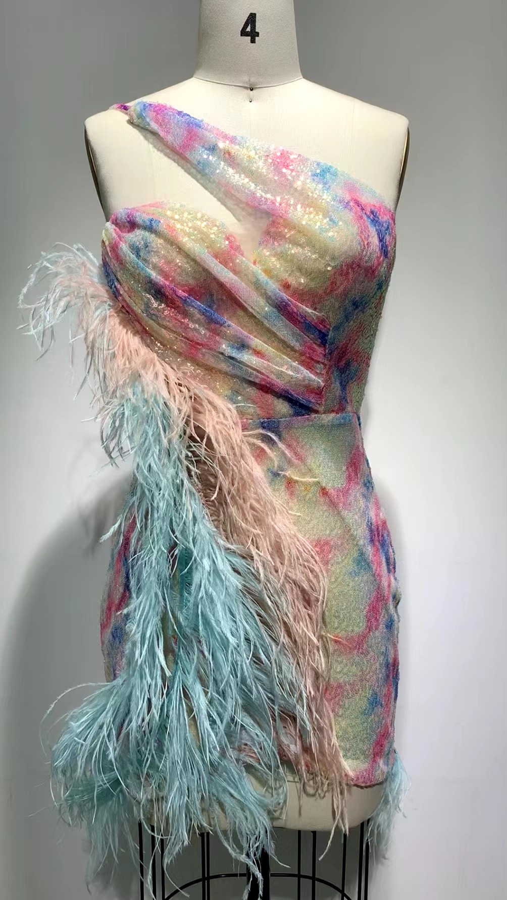 Elegant Feather Sequins Bandage Slim Tight Mini Dress - Image 2