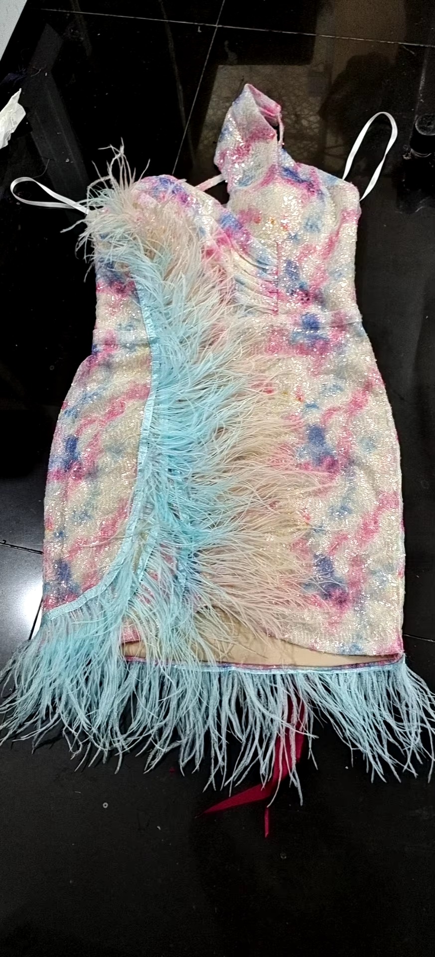 Elegant Feather Sequins Bandage Slim Tight Mini Dress - Image 4