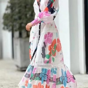 Elegant Floral Printed Long Sleeves High-Neck Vacation Maxi Dresses 3._11zon Elegant Floral Printed Long Sleeves High-Neck Vacation Maxi Dresses