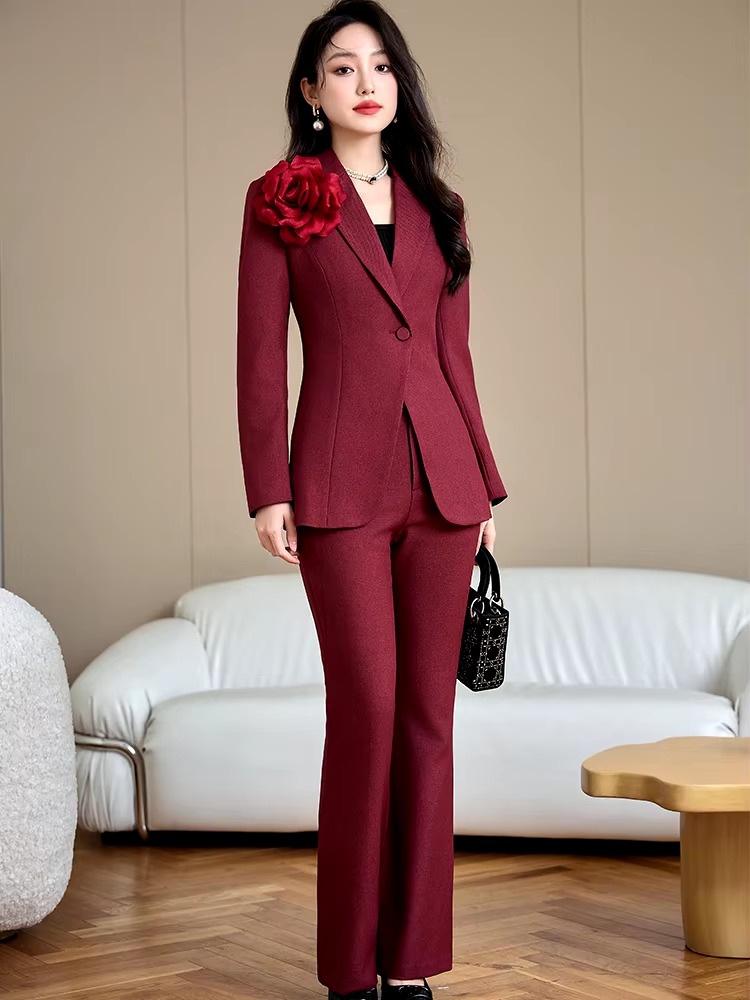 Elegant Formal Single Button Blazer Jacket Coat And Trouser Business Work Wear 2 Piece Pant Suit
