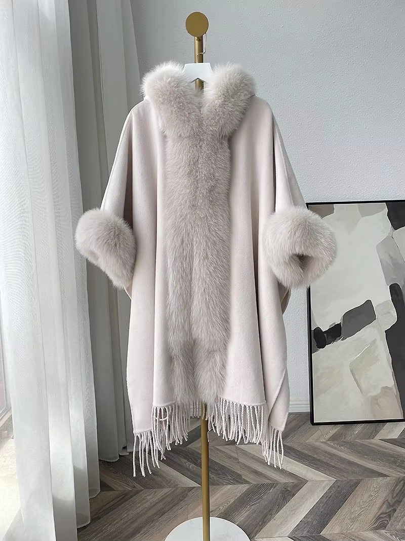 Elegant Fur Cape Thick Warm Poncho Shawl Cloak Loose Fit Mid-length Coats - Image 3