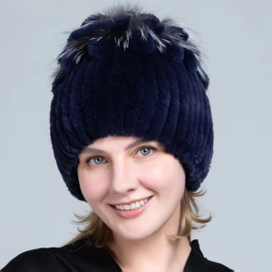 Elegant Fur Real Rex Rabbit Kniting Warm Princess Snow Cap