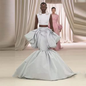 Elegant High Waist Ruched Puffy Satin Floor Length Party Gowns