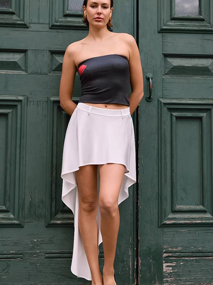 Elegant Irregular Satin High Waist Belt Loops Skirt And Top - Image 4