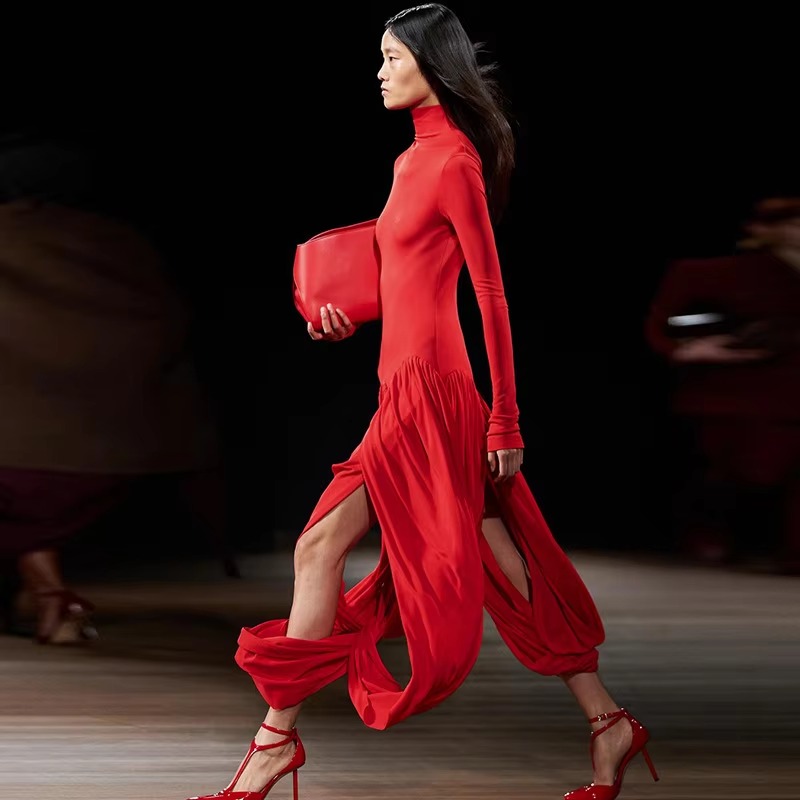 Elegant Irregular Turtleneck Tassel Loose Waist Midi Dress - Image 7