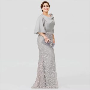 Elegant Jewel Neck 3/4 Sleeve Lace Appliqued Floor-length A Line Evening Mother Of The Bride Dress