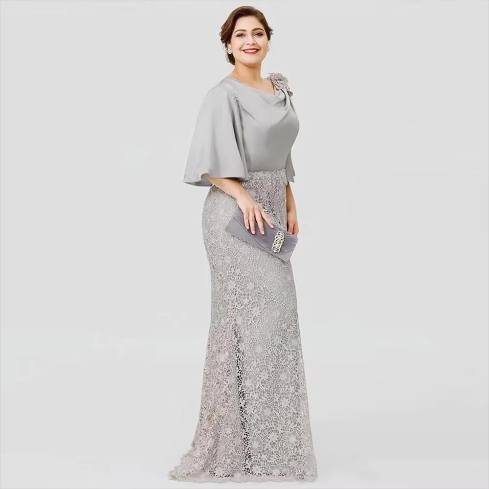 Elegant Jewel Neck 3/4 Sleeve Lace Appliqued Floor-length A Line Evening Mother Of The Bride Dress