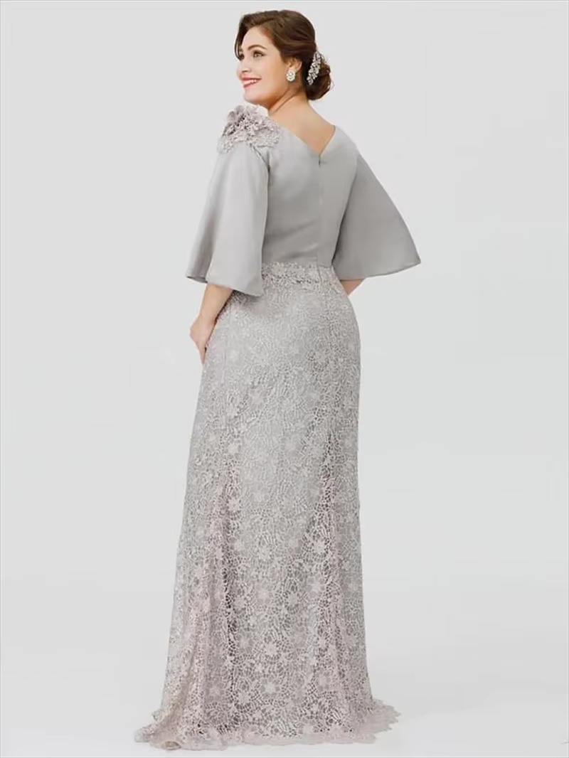 Elegant Jewel Neck 3/4 Sleeve Lace Appliqued Floor-length A Line Evening Mother Of The Bride Dress - Image 3