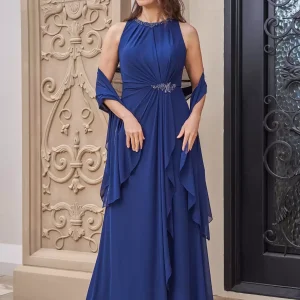 Elegant Jewel Neck Sleeveless A-Line Applique Floor-Length Guest For Wedding Bridal Mother Dress
