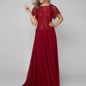 Elegant Jewel Neck Sleeveless A-Line Lace Guest Wedding Bridal Mother Dress