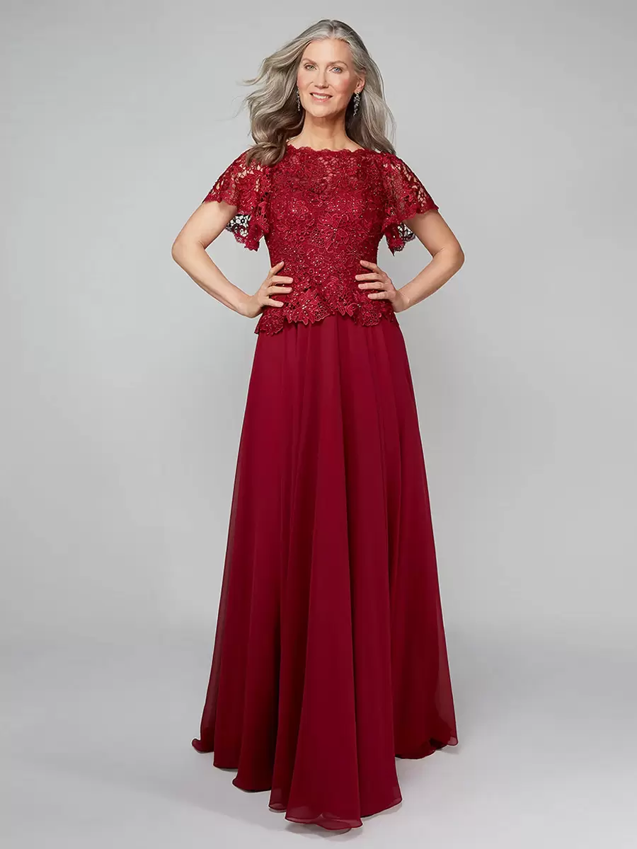 Elegant Jewel Neck Sleeveless A-Line Lace Guest Wedding Bridal Mother Dress - Image 2