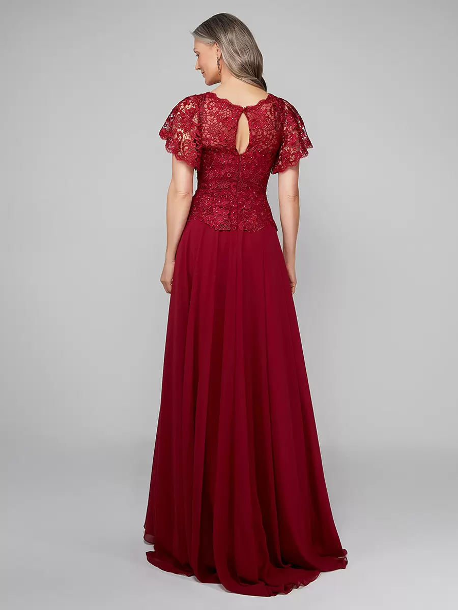 Elegant Jewel Neck Sleeveless A-Line Lace Guest Wedding Bridal Mother Dress - Image 3