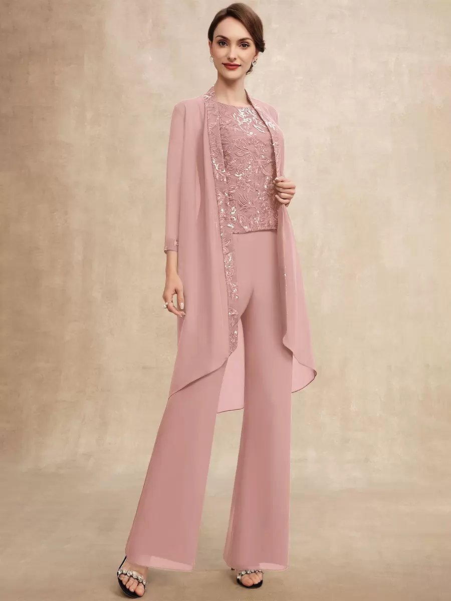 Elegant Jewel Neck Sleeveless Two-piece Sequins Party Mother Of The Bride Wedding Dress - Image 6